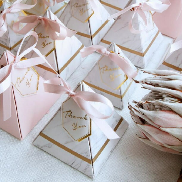 Triangle Pyramid Favor Candy Tea Boxes Ribbon Gift Box Wedding Party Favour Bags